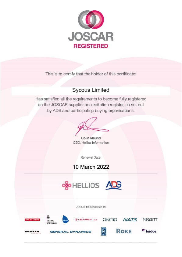 Sycous JOSCAR Certificate