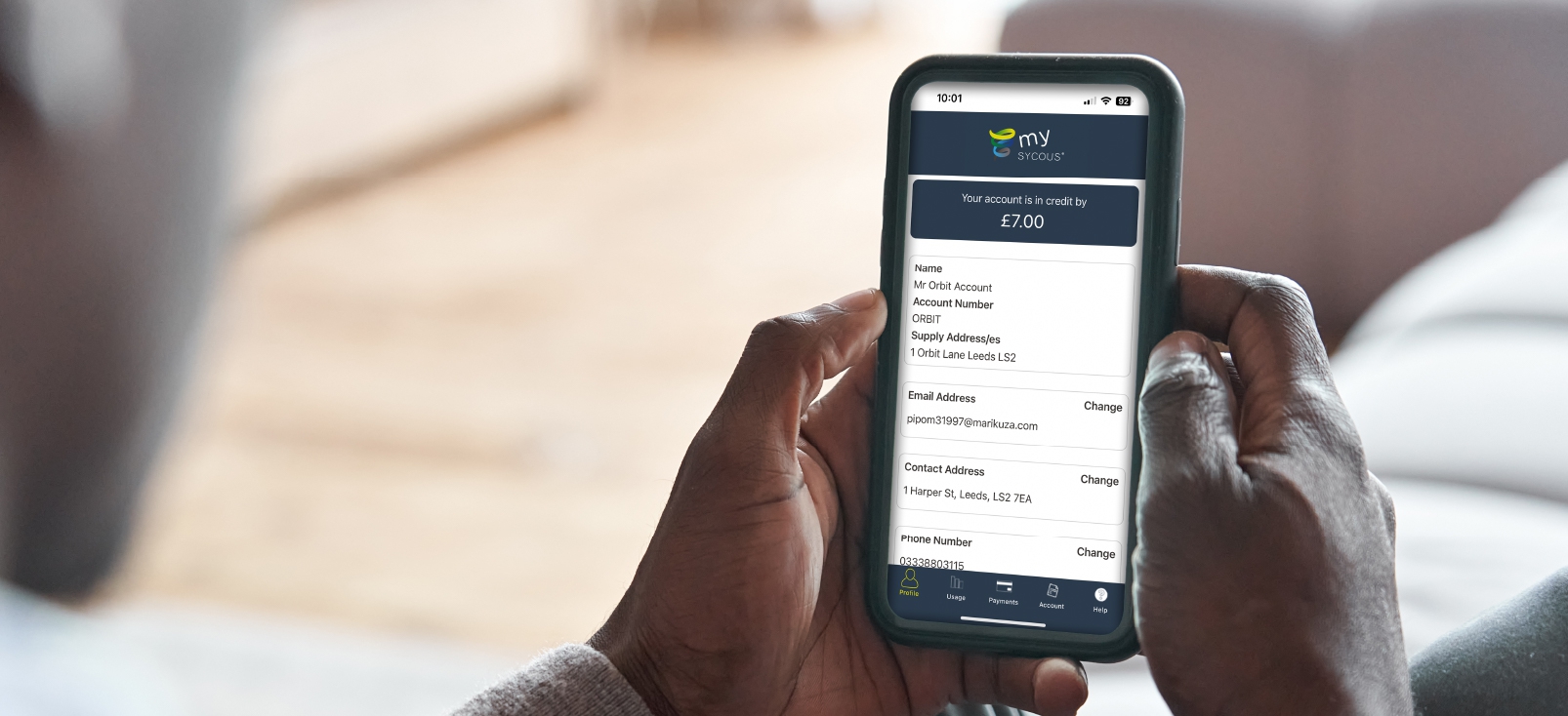 Customer billing service mySycous app homepage